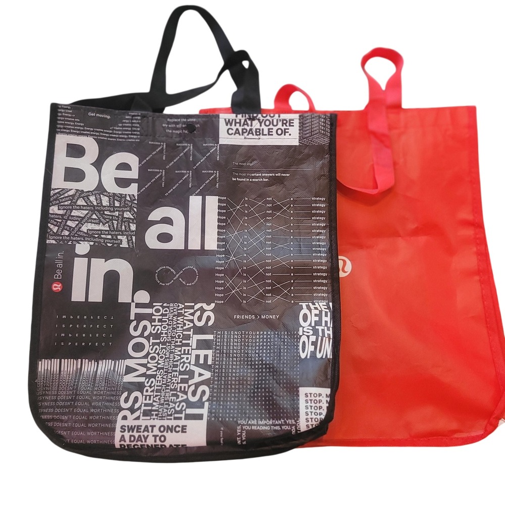 Lululemon Reusable Tote Bag Set Be All In Manifesto Graphic Solid Red Activewear